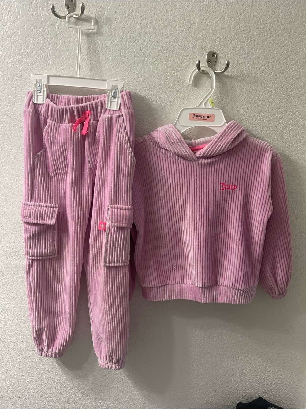 Juicy Couture Girls' Light Pink Corduroy Hoodie & Cargo Joggers Set